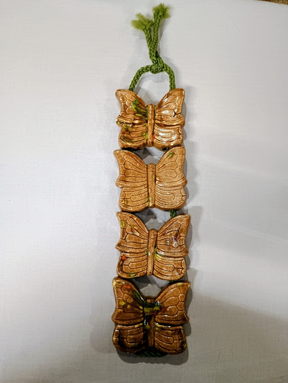 Handcrafted Ceramic Gold Butterfly Wall Hanging - Macrame
